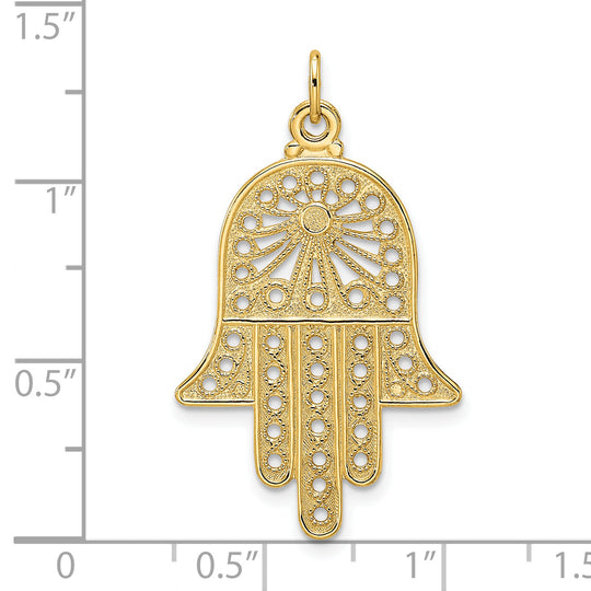 Colgante Hamsa de filigrana sólida pulida de 14k