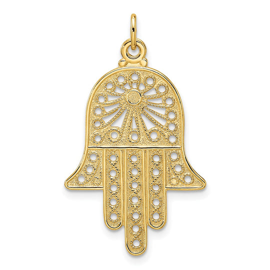 Colgante Hamsa de filigrana sólida pulida de 14k