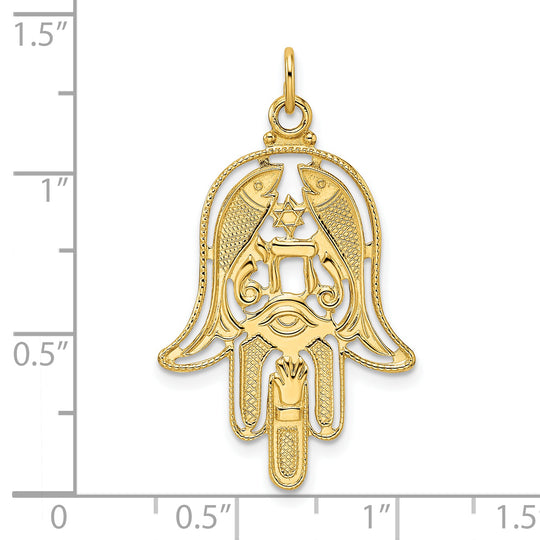 Colgante Hamsa sólido pulido y texturizado de 14k