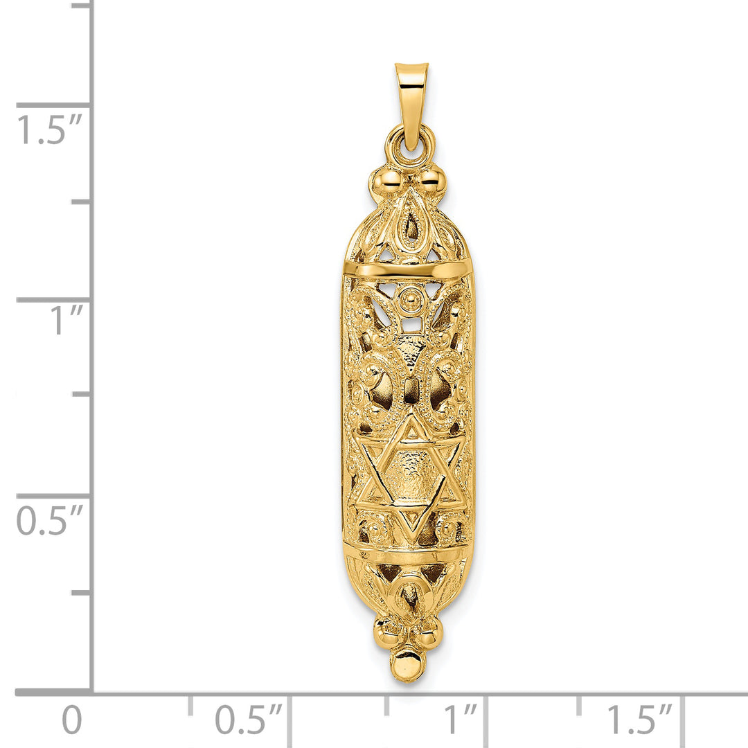 Colgante Mezuzah sólido pulido y texturizado de 14k