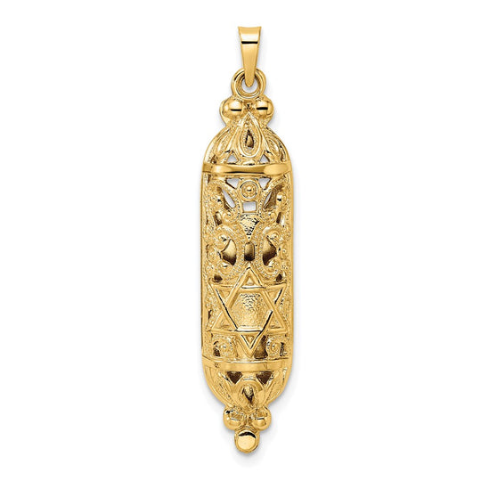 Colgante Mezuzah sólido pulido y texturizado de 14k