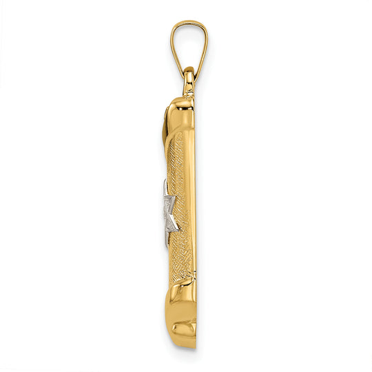 Colgante Mezuzah hueco pulido y texturizado de dos tonos de 14k