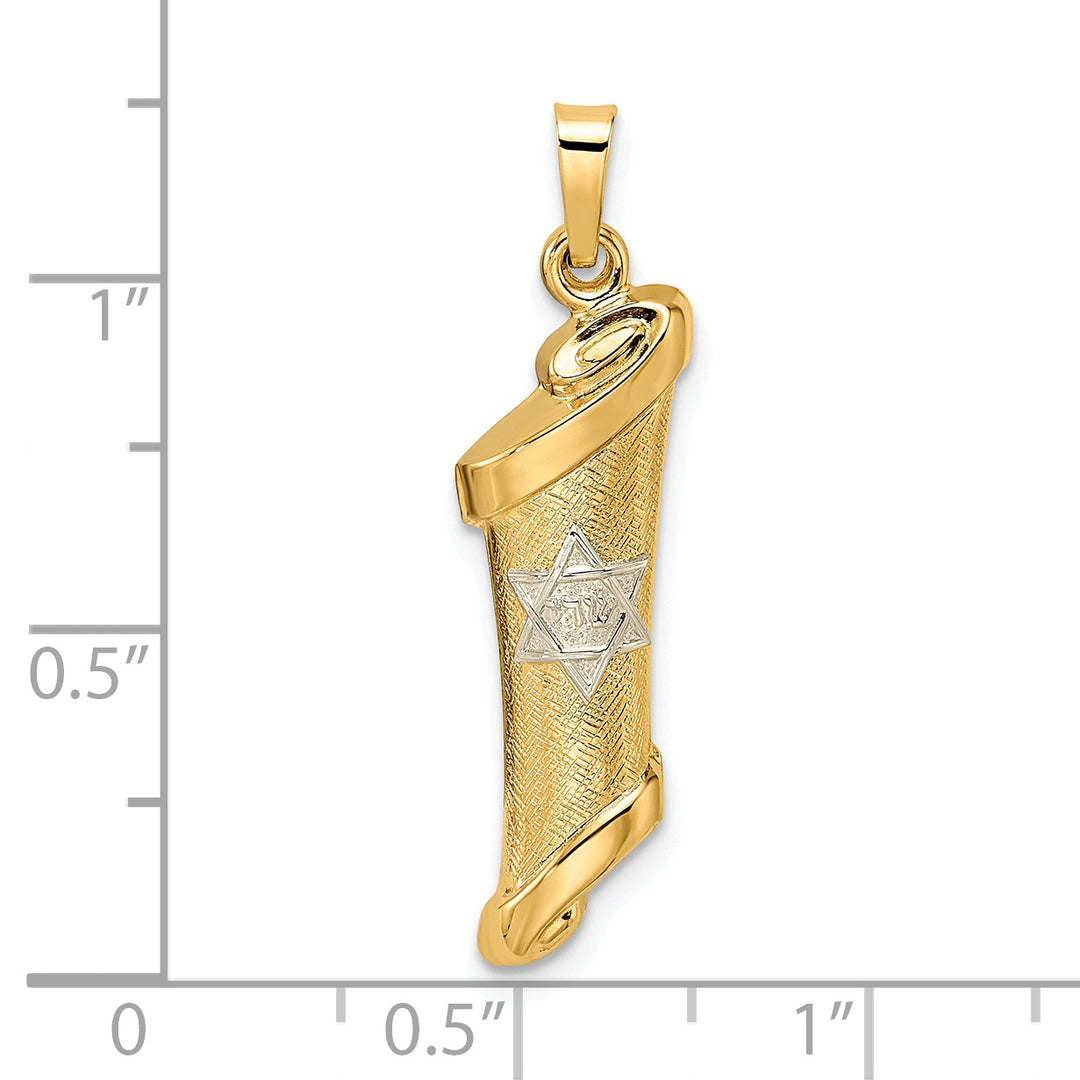 Colgante Mezuzah hueco pulido y texturizado de dos tonos de 14k