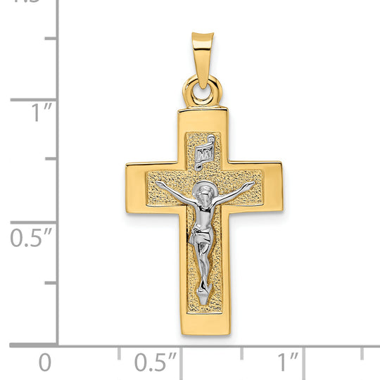 Colgante de crucifijo INRI sólido pulido en dos tonos de 14 k