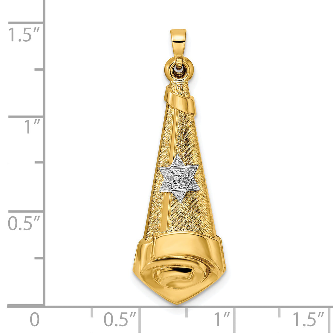 Colgante de estrella y pergamino hueco de dos tonos de 14k