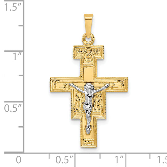 Colgante de crucifijo macizo de dos tonos de 14 k