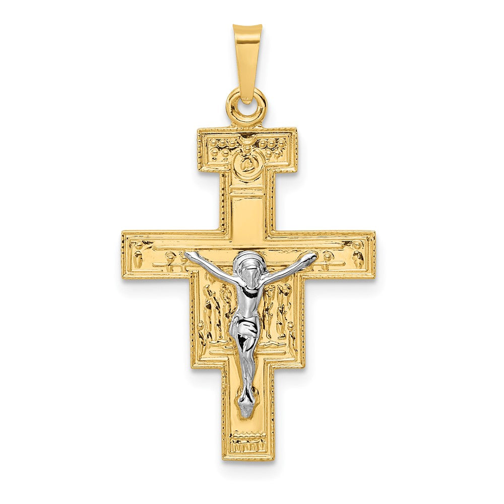 Colgante de crucifijo macizo de dos tonos de 14 k