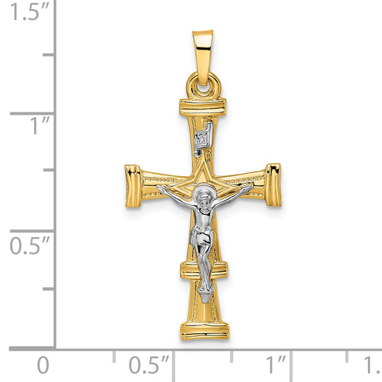 Colgante de crucifijo INRI sólido pulido en dos tonos de 14 k