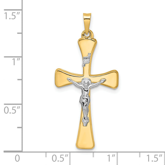 Colgante de cruz de crucifijo INRI hueco pulido en dos tonos de 14 k