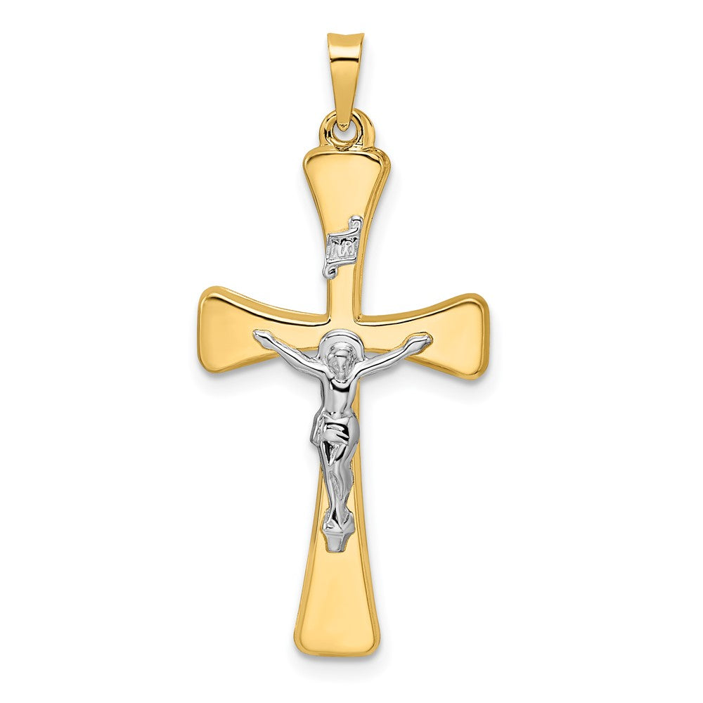 Colgante de cruz de crucifijo INRI hueco pulido en dos tonos de 14 k