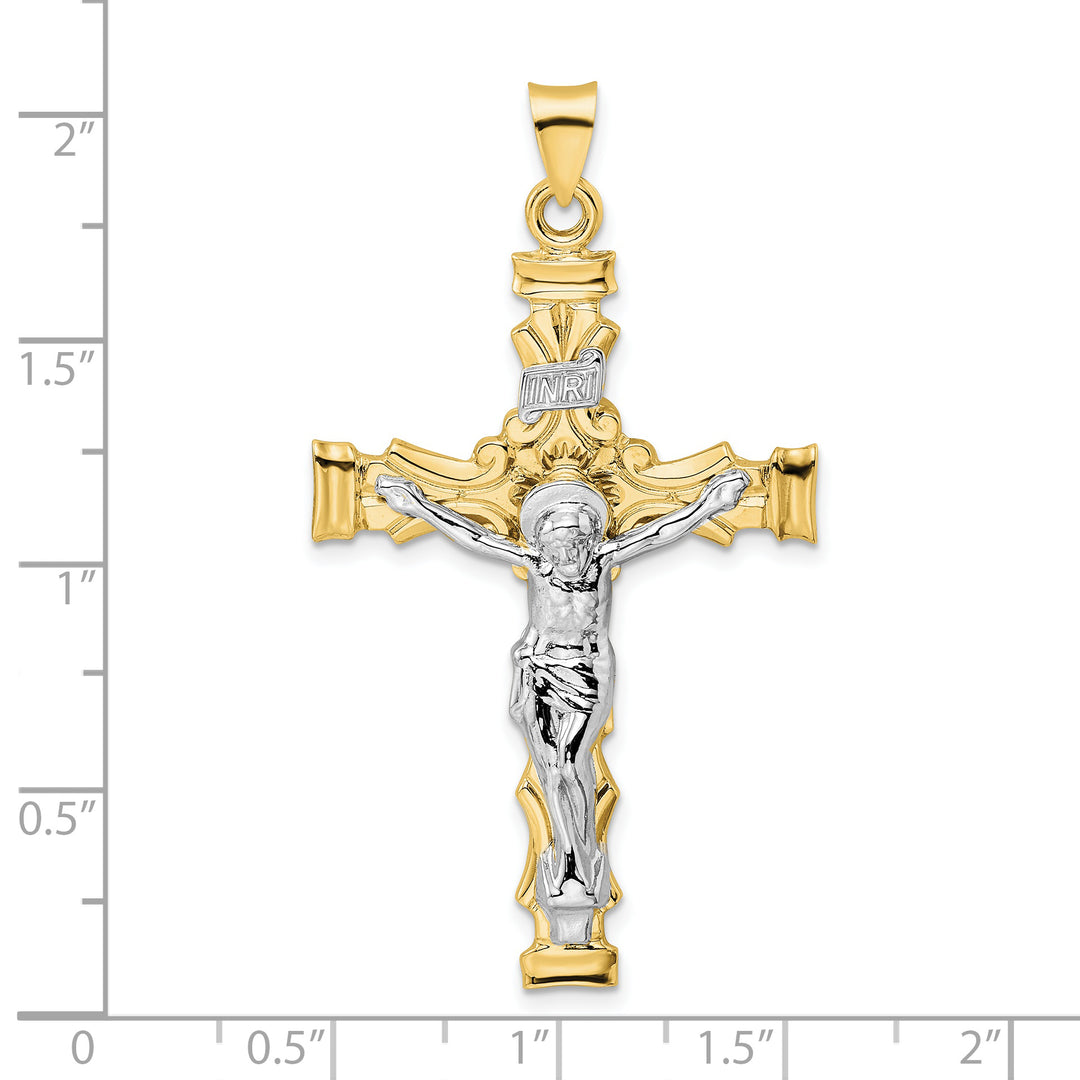 Colgante de crucifijo INRI sólido de dos tonos de 14 k