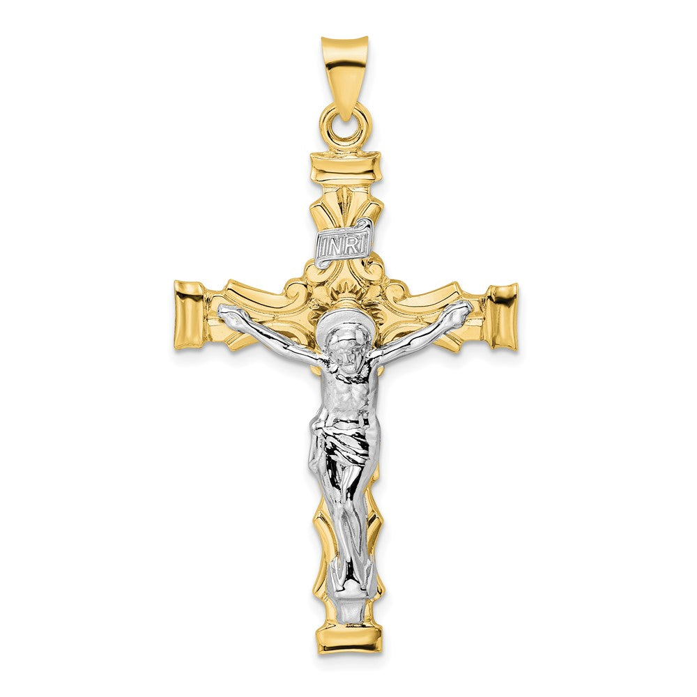 Colgante de crucifijo INRI sólido de dos tonos de 14 k