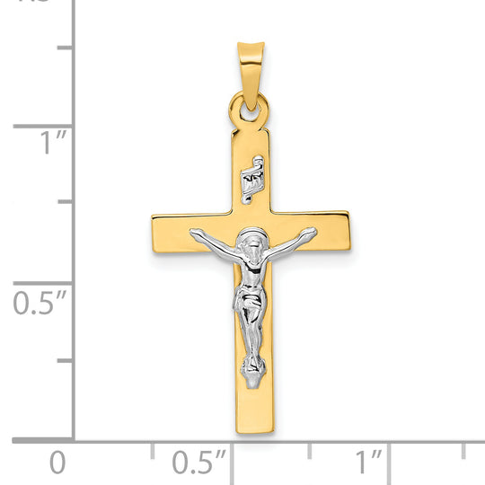 Colgante de crucifijo INRI sólido pulido en dos tonos de 14 k