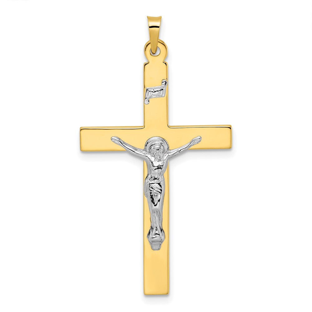 Colgante de crucifijo INRI sólido de dos tonos de 14 k