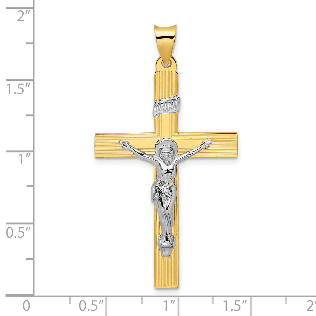 Colgante de cruz con curcifijo INRI sólido pulido en dos tonos de 14 k