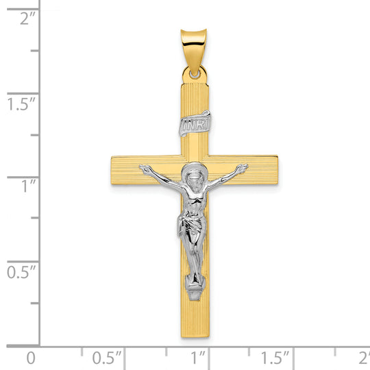 Colgante de cruz con curcifijo INRI sólido pulido en dos tonos de 14 k