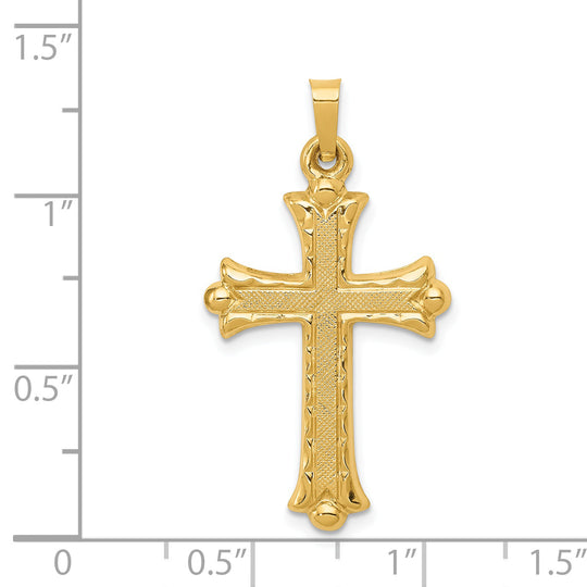 Colgante de cruz hueca de flor de lis de 14 k