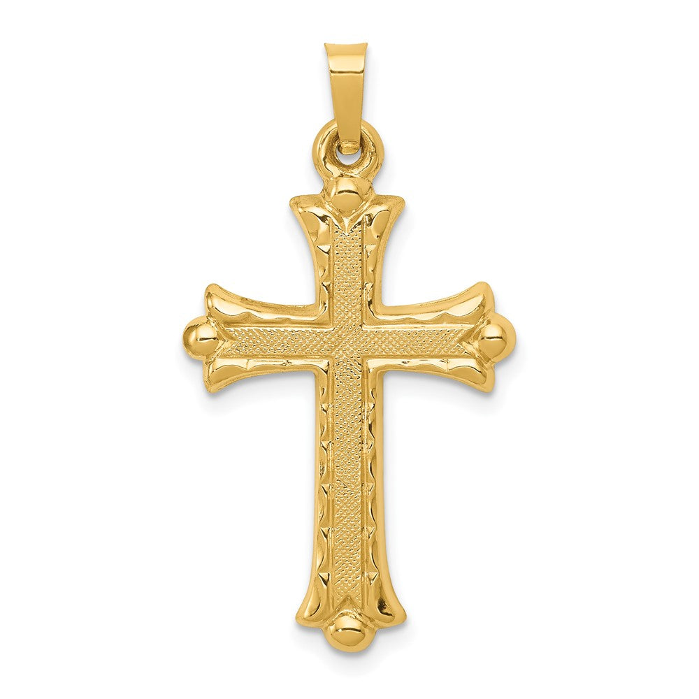 Colgante de cruz hueca de flor de lis de 14 k