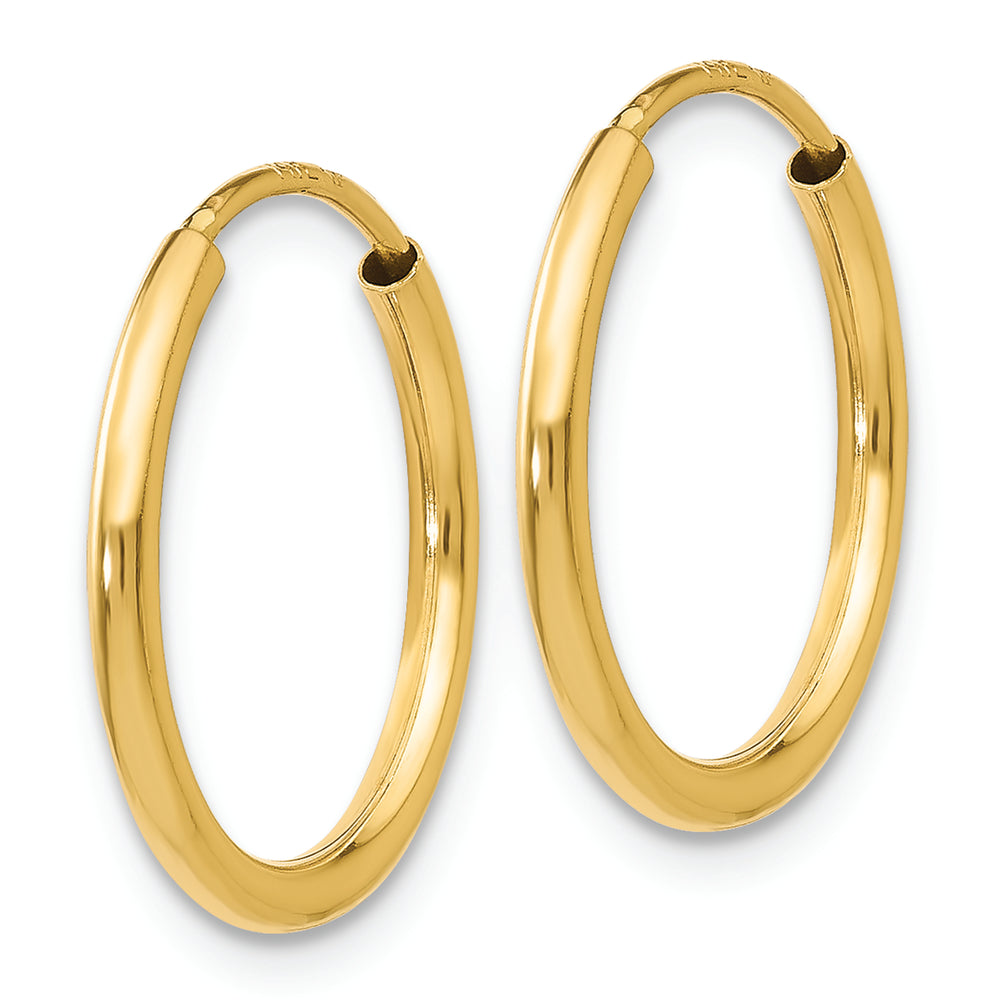 Aretes de Aro sin Fin Redondos Pulidos de 1.5 mm en Oro de 14k