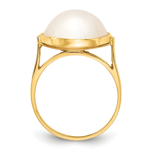 Anillo de Perla Mabe Cultivada en Agua Salada de 13-14 mm en Oro de 14k