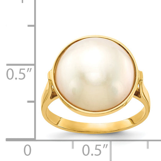 Anillo de Perla Mabe Cultivada en Agua Salada de 13-14 mm en Oro de 14k