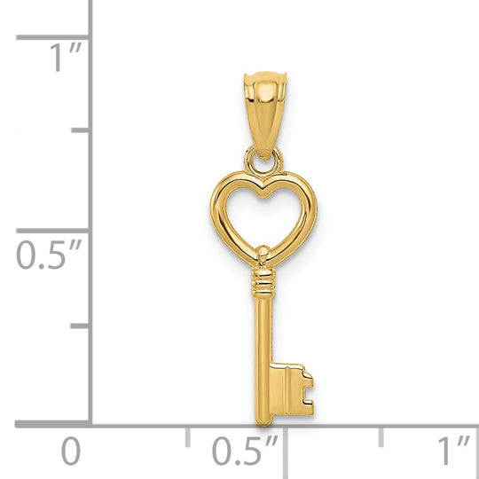 Dije de llave de corazón 3D pulido de 14 quilates