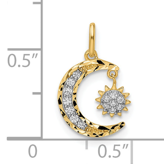 Dije de Luna y Estrella con Corte Diamante y Circonitas (CZ) en Oro de 14k