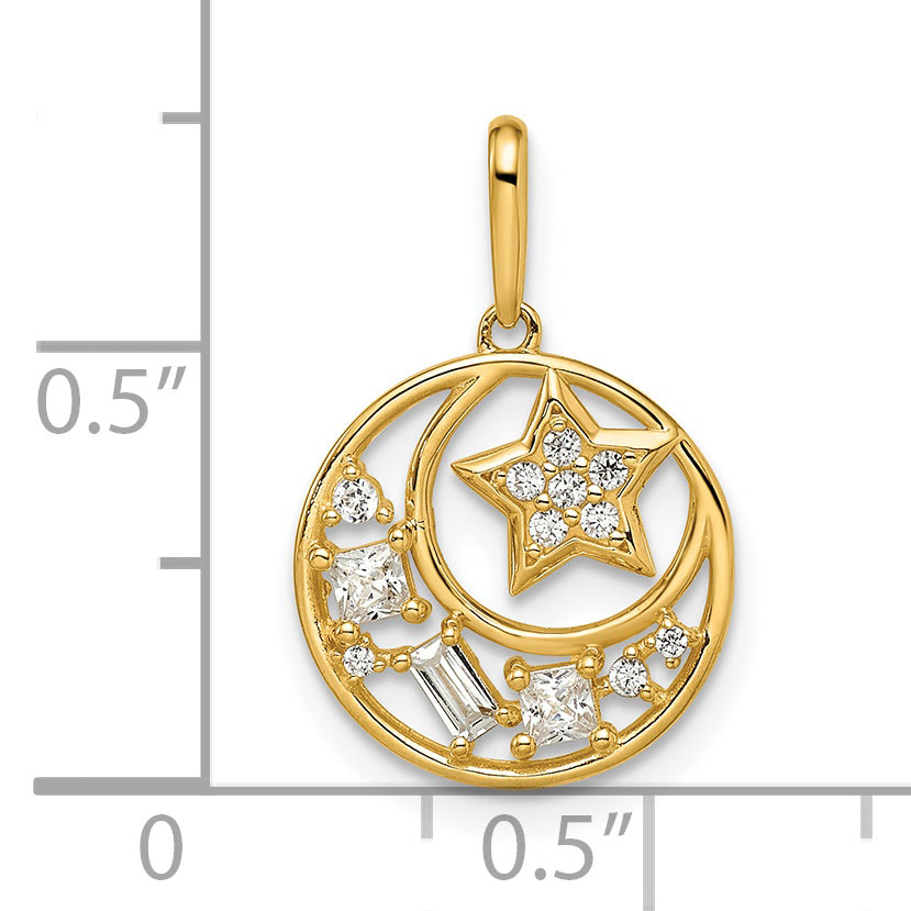 Colgante Estrella y Luna con CZ en Oro Amarillo de 14K