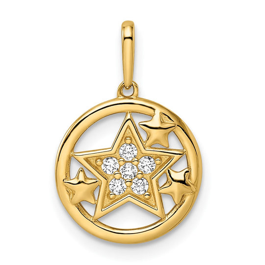 Colgante Circular con Estrellas y Circonia Cúbica (CZ) en Oro de 14k