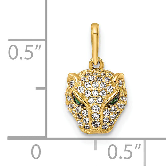 Colgante Cabeza de Leona en Oro Amarillo de 14K con CZ Verde y Blanco Pulido