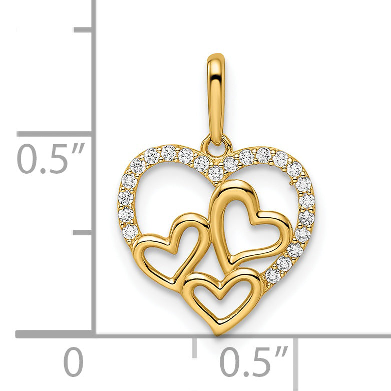 Colgante de Corazones con CZ en Oro Amarillo 14K