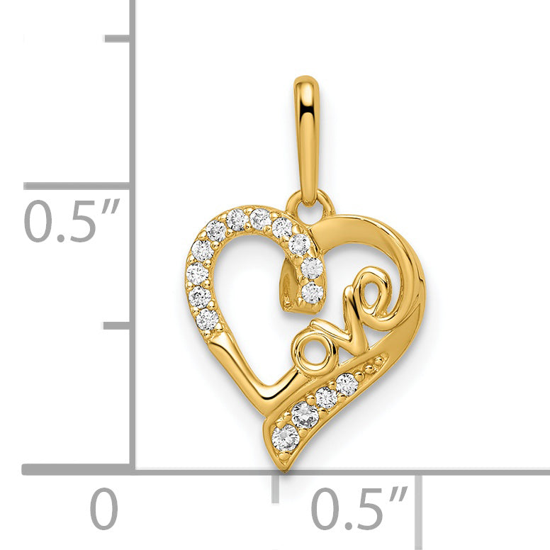 Colgante de Corazón LOVE con Zirconia Cúbica en Oro Amarillo de 14k