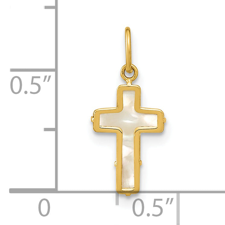 Colgante de cruz de nácar pulido de 14 quilates