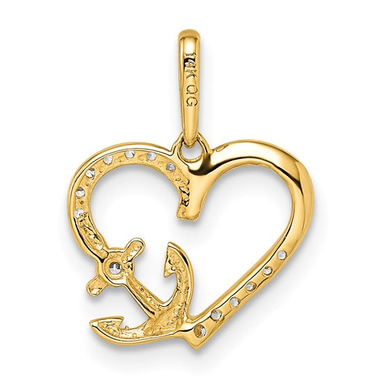 Dije de Corazón con Ancla y Circonitas (CZ) en Oro de 14k