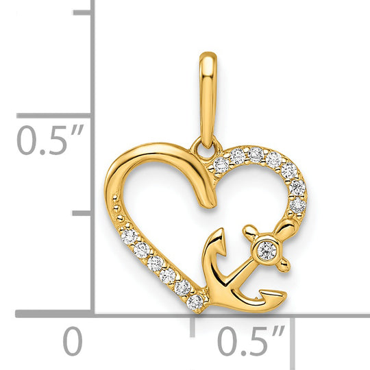 Dije de Corazón con Ancla y Circonitas (CZ) en Oro de 14k