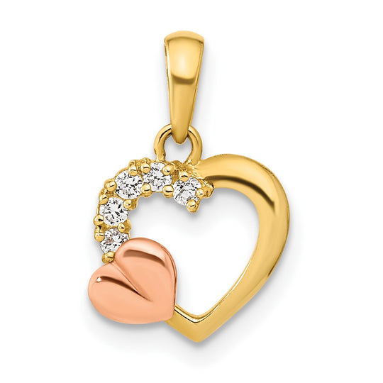 Colgante de Corazón Abierto con CZ de 14k en Oro Bicolor