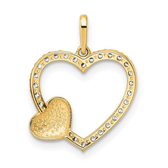 Colgante de Corazón con CZ Blanco Pulido en Oro de 14k