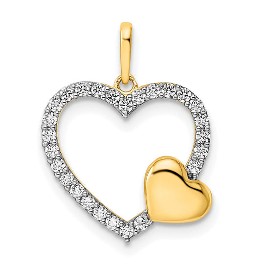 Colgante de Corazón con CZ Blanco Pulido en Oro de 14k