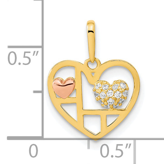 Colgante Corazón Bicolor con Circonitas Cúbicas (CZ) de 14K