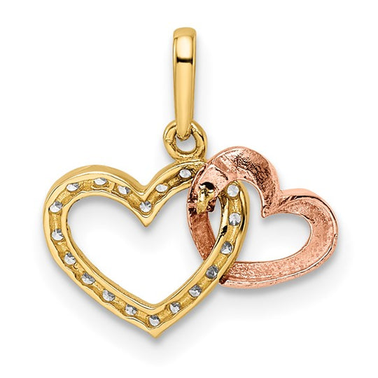 Dije de Corazones con Zirconia Cúbica en Oro Bicolor de 14K