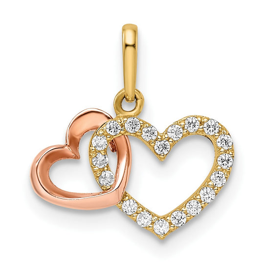 Dije de Corazones con Zirconia Cúbica en Oro Bicolor de 14K