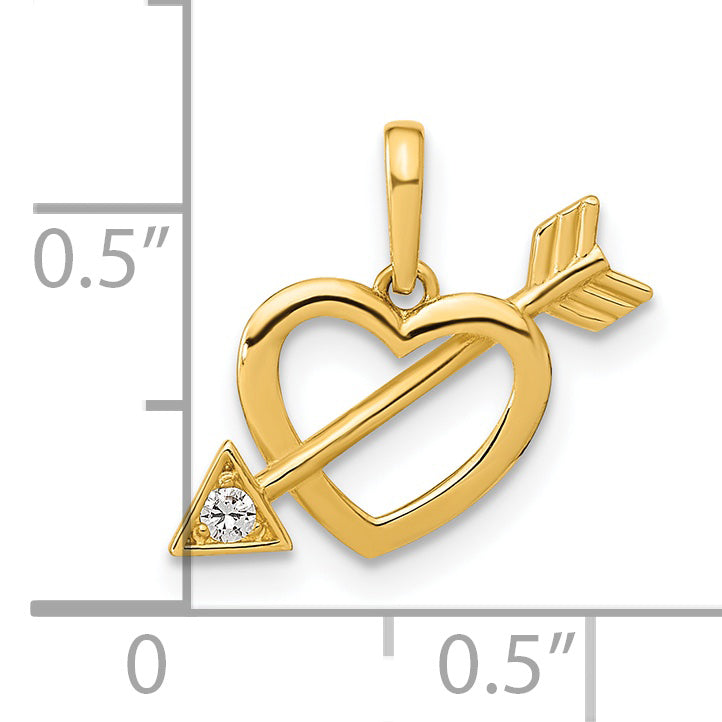 Colgante de corazón con circonita cúbica pulida de 14 quilates