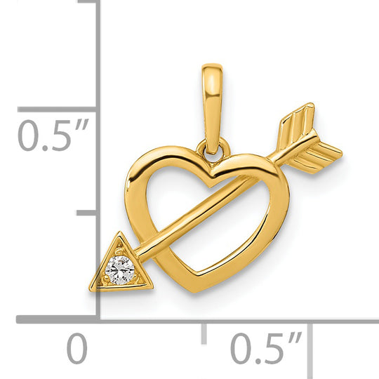 Colgante de corazón con circonita cúbica pulida de 14 quilates