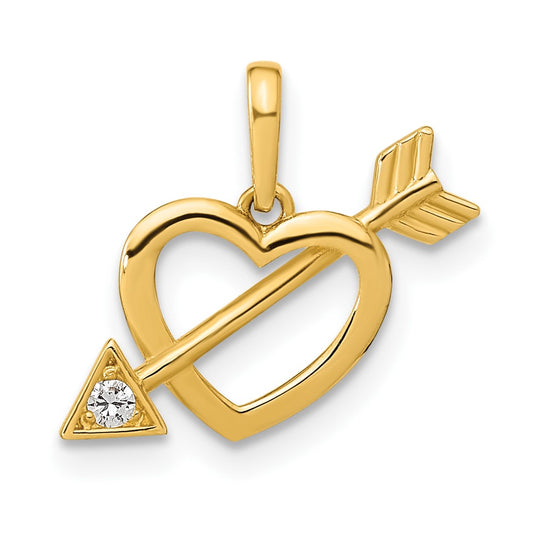 Dije de Corazón Cortado con Flecha y CZ en Oro Amarillo 14K