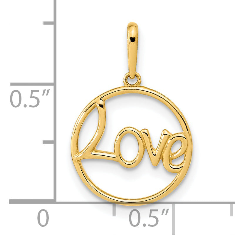 Colgante de Circulo Pulido LOVE en Oro de 14k