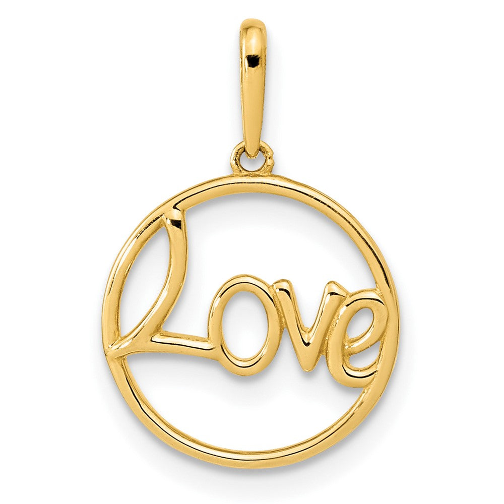 Colgante de Circulo Pulido LOVE en Oro de 14k