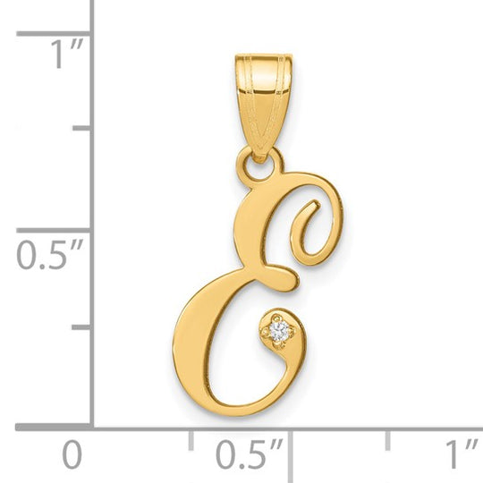 Dije con la Inicial "E" en Estilo Cursiva en Oro Amarillo de 14k con Diamante