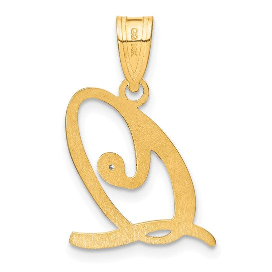 Colgante Inicial "Q" en Estilo Script en Oro Amarillo de 14k con Diamante