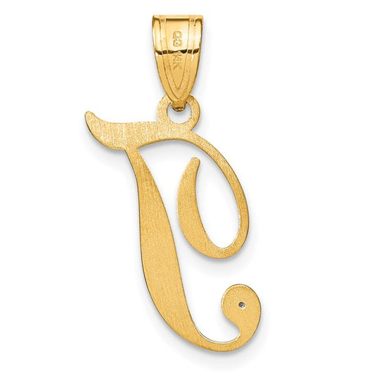 Colgante de Inicial "T" en Oro Amarillo de 14k con Diamante