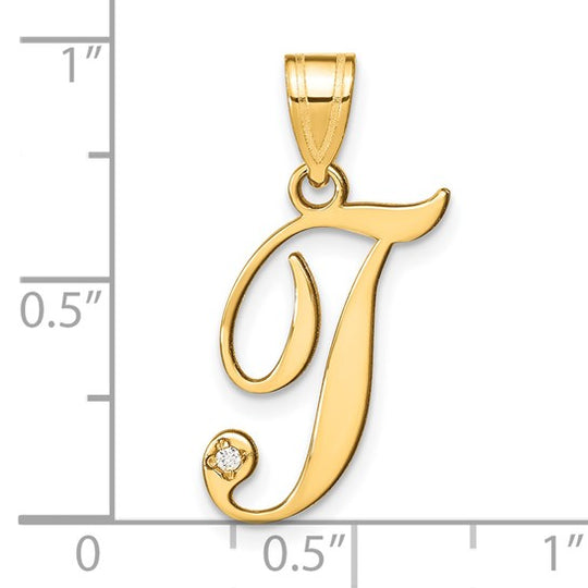 Colgante de Inicial "T" en Oro Amarillo de 14k con Diamante